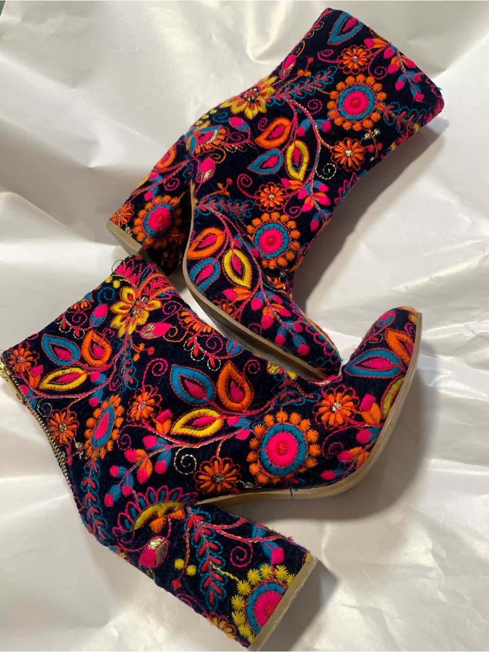 Naughty monkey size 7 Embroidered Floral Velvet Ankle Boots Gently Loved.
